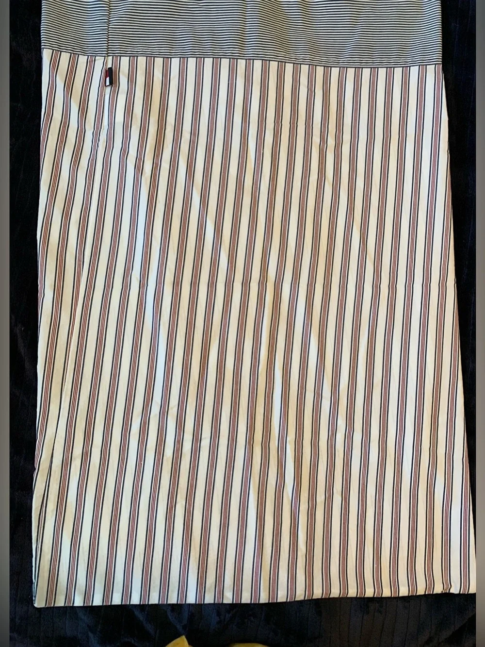 Tommy Hilfiger Queen Sheet Set, Cotton Blend, Navy & Red Pinstripe, 4 Piece